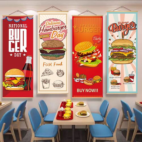 新品汉堡披萨店墙面装饰挂画网红炸鸡薯条K小吃餐饮店吧台背景墙