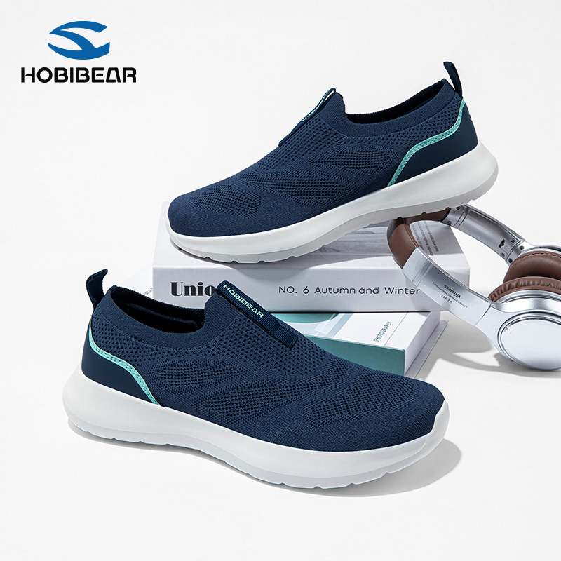 HOBIBEAR宽楦男鞋加宽特大码宽头秋季网面透气女士一脚蹬大头鞋