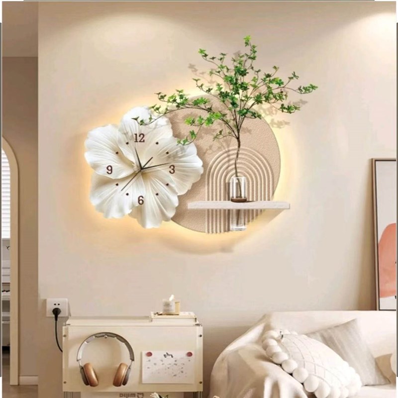 2025新款餐厅装饰画创意挂钟水培绿植客厅电视背景墙挂画立体钟表