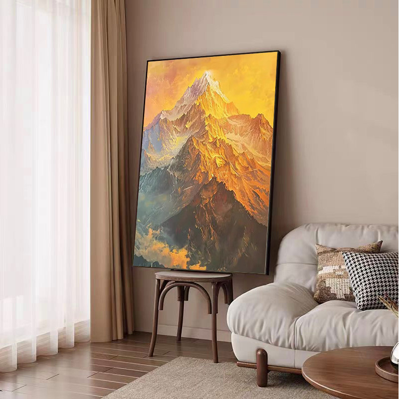 新中式日照金山风景客厅背有靠山背景墙装饰画玄关高级感大幅挂画