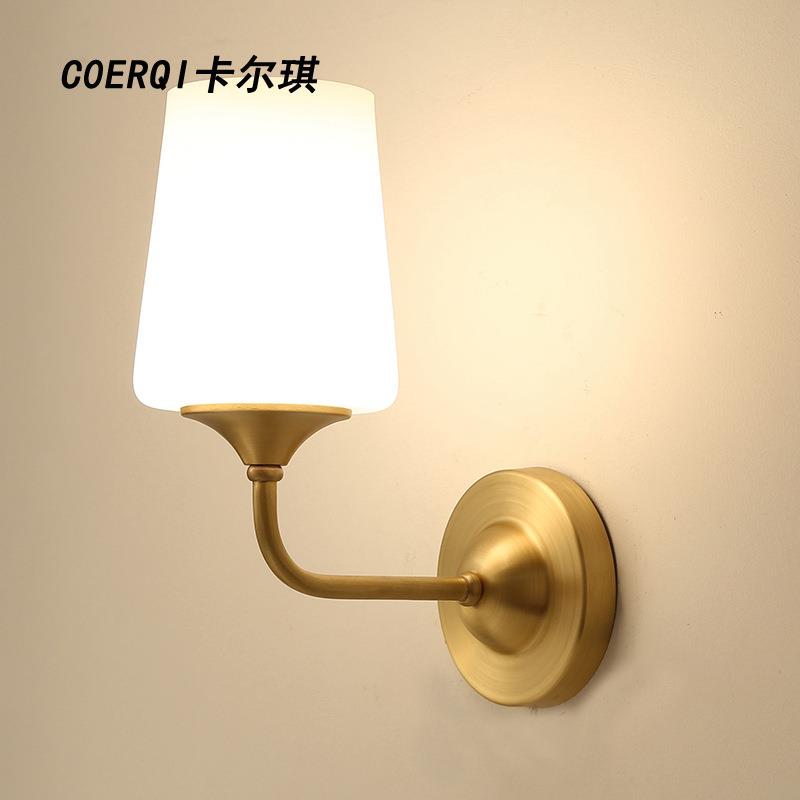 美式壁灯全铜简约乡村客厅复古卧室床头过道灯走廊镜前全铜壁灯