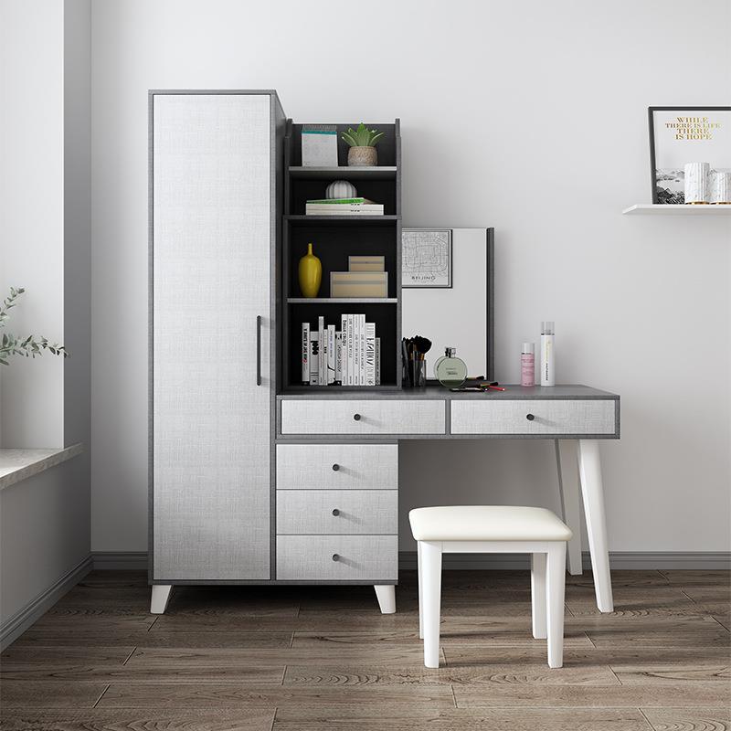 北欧衣柜梳妆台一体卧室轻奢现代简约小户型电脑书桌架收纳柜组合