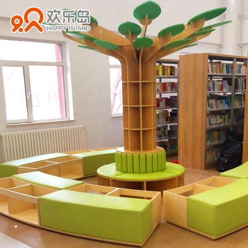 幼儿园书架树形书柜带沙发坐凳靠背托育阅读架阅览室休闲椅树书架