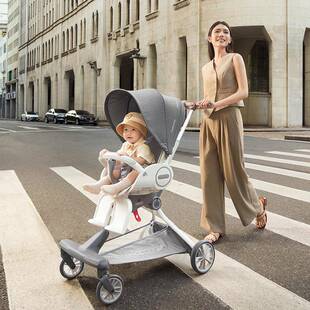 宝宝好V9-c椰子灰遛娃神器高景观轻便携双向可躺可坐睡婴幼儿推车