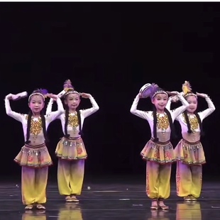 叫我小娜扎儿童新疆舞演出服手鼓舞维吾尔族舞蹈铃铛少女演出服装