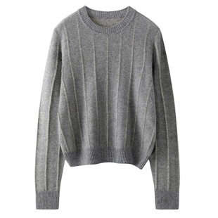 【刘雯同款】羊绒衫女100纯山羊绒衫女慵懒风圆领毛衣女设计感打