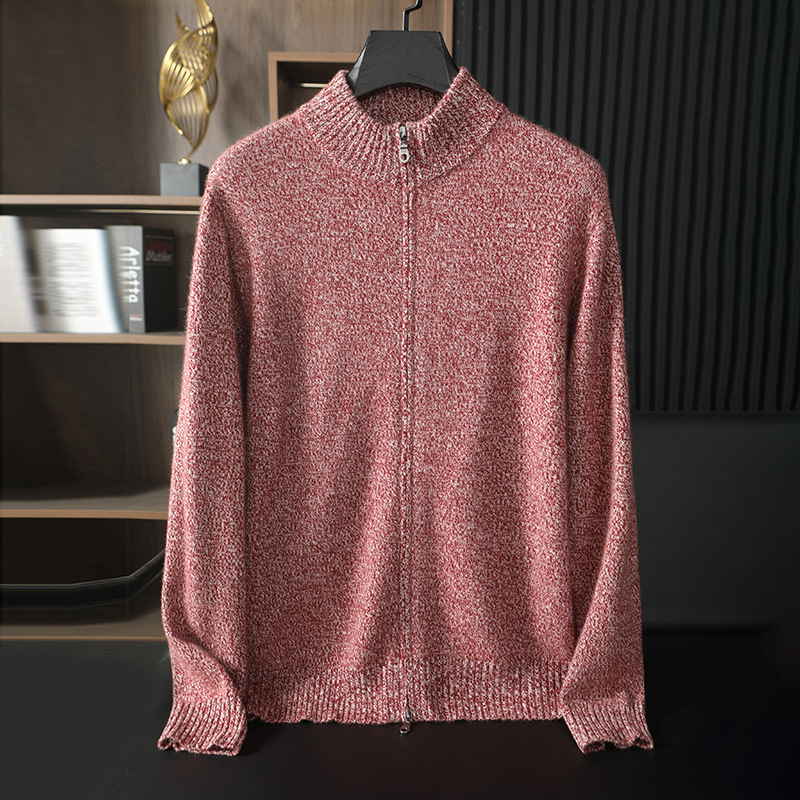 【刘雯同款】冬100%纯羊绒衫男半高领毛衣拉链开衫纯色外套通勤外