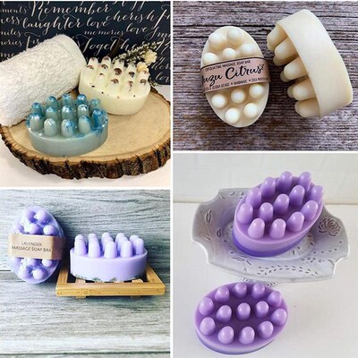 极速.New 4 Cavity 3D Handmadey Silicone Soap Molds Massage T