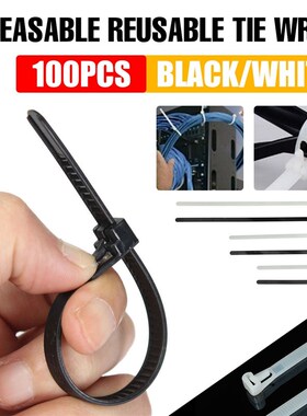 极速100Pcs Black Nylon Plastic Releasable Reusable Cabl.e Ti