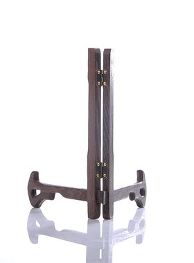 极速黑鸡翅木 圆盘三角木架装饰盘子支架实木底座T炭雕支架普洱茶