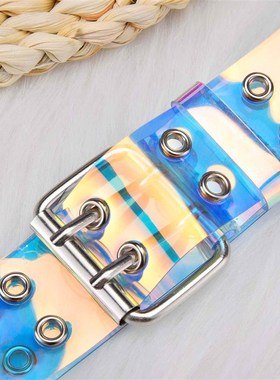 极速2021 Two Row PVC Clear Bxelt For Women Fashion Pin Buckl