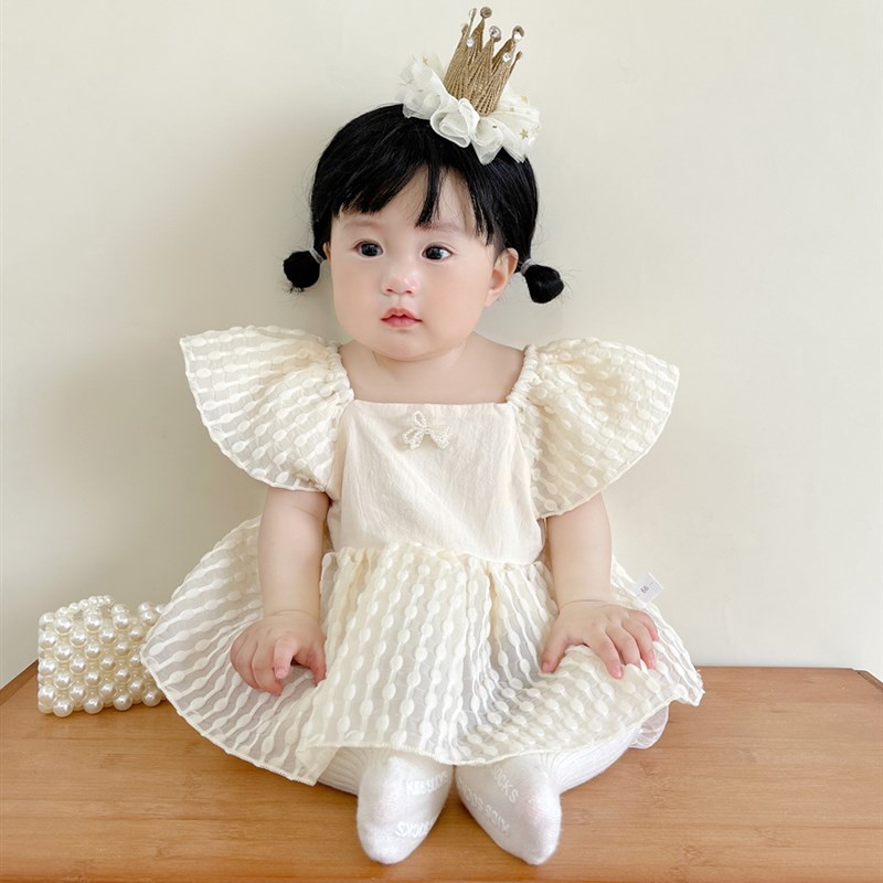 极速insd韩版夏装婴儿洋气飞袖公主连体哈衣裙女宝宝外出薄款包屁