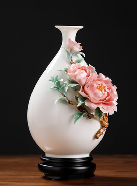 极速陶瓷花开富贵l牡丹手工花瓶中式摆件客厅卧室博古架柜台轻奢