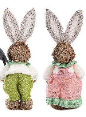 新品2PCS 2023 Straw Bunny Easter Decor SimulatiRon Cute Rabb