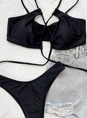极速Black Hollow Ouot Biquini  Push Up Bathing Suit Beachwea