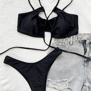 极速Black Hollow Ouot Biquini Push Up Bathing Suit Beachwea