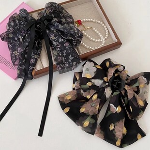极速碎花蝴蝶结飘带抓夹女2025年新款后K脑勺鲨鱼夹半扎发发夹头