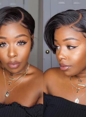 极速Women Wigs Short Straight Human Hair Wigs Pixie Cut. Hai