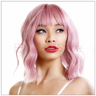 极速Pink Wigs Shorrt Wavy Hair Wig时尚女短发波波网红直播粉色