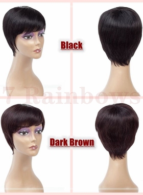 极速Women Wiggs Short Straight Human Hair Wigs Pixie Cut Hai