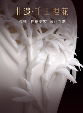 极速虚怀箬竹陶瓷竹子花瓶手工花大师查彩端客厅办V公室博古架装