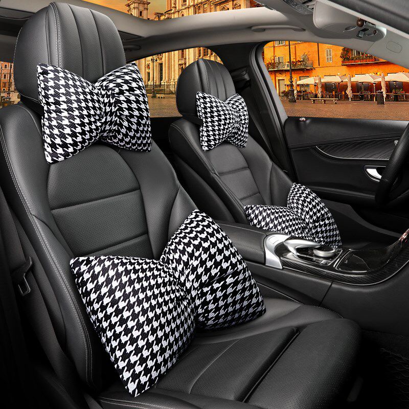 新品女士汽车头枕腰靠套装车用女网红G护肩枕四季通用可爱蝴蝶结