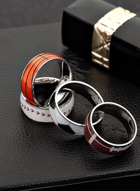 极速跨境货源 足球篮球棒球橄榄球E钛钢戒指体育用品饰品义乌首饰