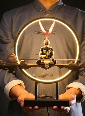 极速l新中式灯圈禅意摆件客u厅l玄关创e意倒流香炉孙悟空d齐天大