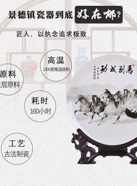 极速景德镇陶瓷器装饰盘子 马到成功瓷盘坐盘 P现代家居装饰工艺