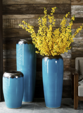 极速陶瓷c落地大花瓶轻奢蓝釉客厅摆件插花干花家居摆设玄关欧式