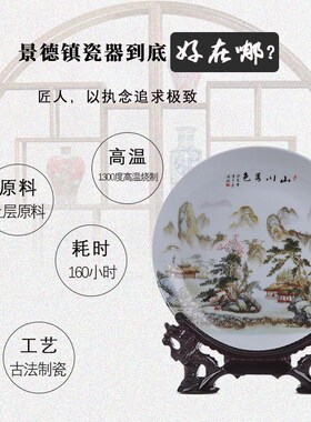 极速景德c镇陶瓷器山水画装饰盘子花盘挂盘现代客厅家居装饰工艺