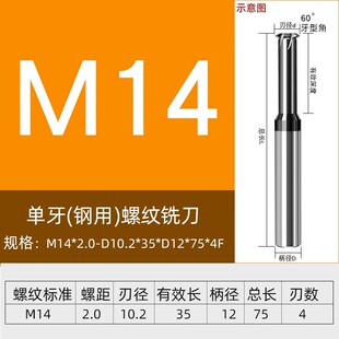 65度高硬钨钢螺纹铣刀单牙三牙全牙合金涂层CNC不锈钢专用铣牙刀