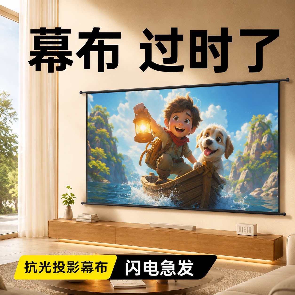 抗光投影幕布免打孔家用自粘投影仪幕布壁挂菲涅尔白天可看100寸120寸适配/极米/小米/当贝/户外投屏家庭影院