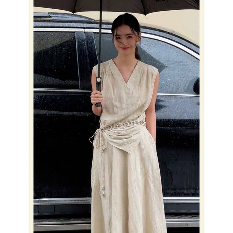 茶系穿搭一整套春装2024新款温柔气质减龄国风禅意连衣裙套装