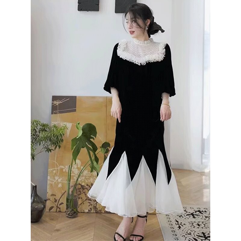 法式高级感穿搭鱼尾裙黑