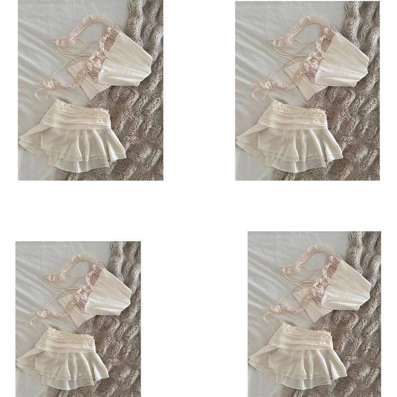 夏装搭配一整套chic甜辣减龄漂亮洋气小香风白色吊带上衣裙子套装