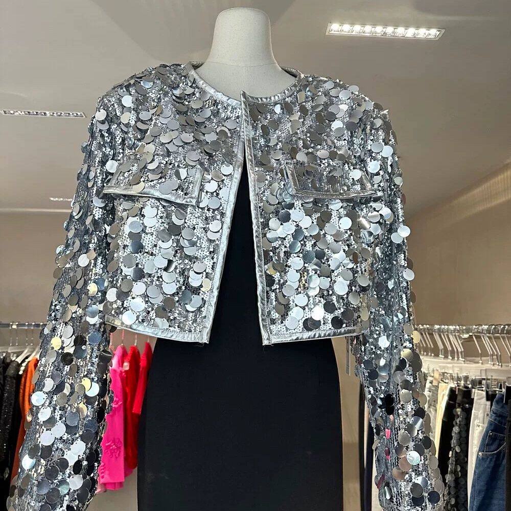 闪钻上衣女秋冬设计感重工亮片小西装时尚洋气名媛短款外套美拉德