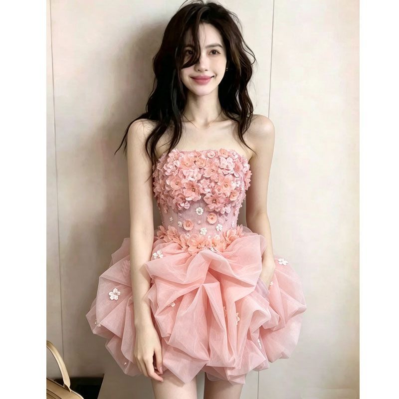 高级感抹胸生日礼服女新
