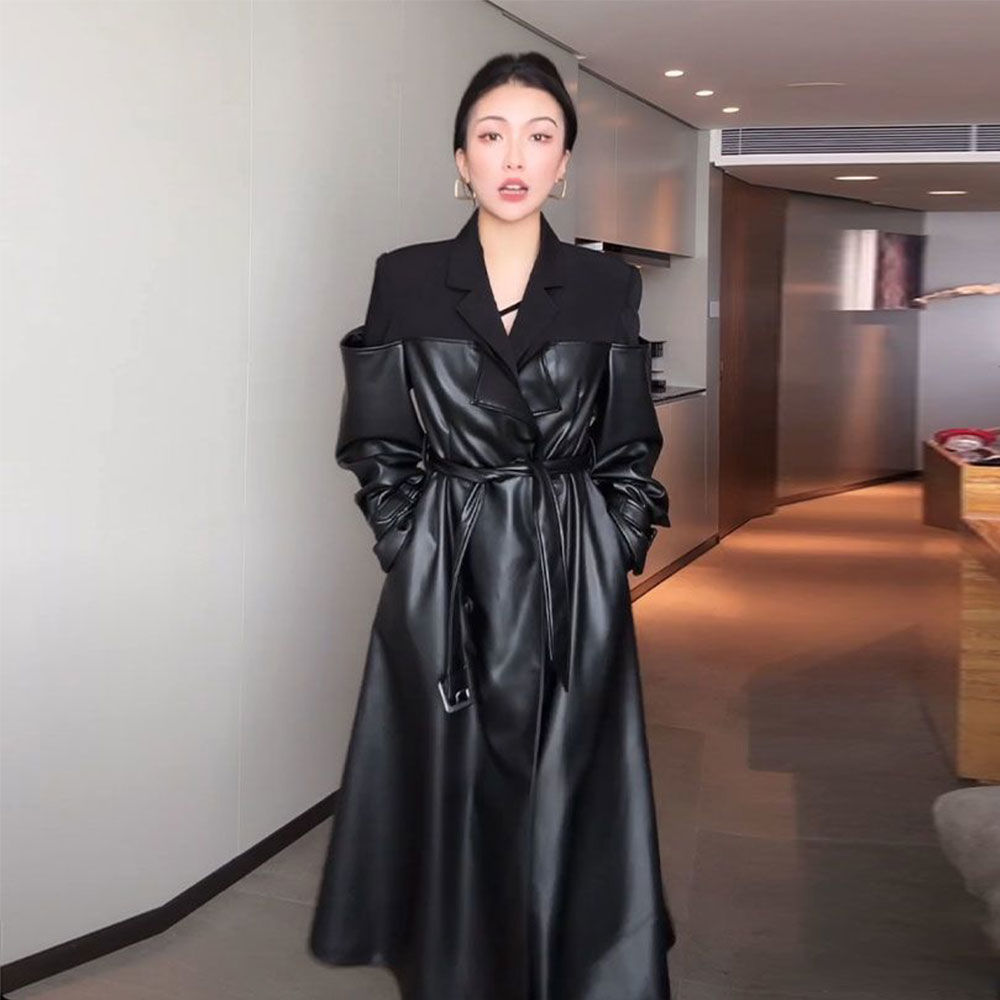 拼接西装皮衣外套女冬季