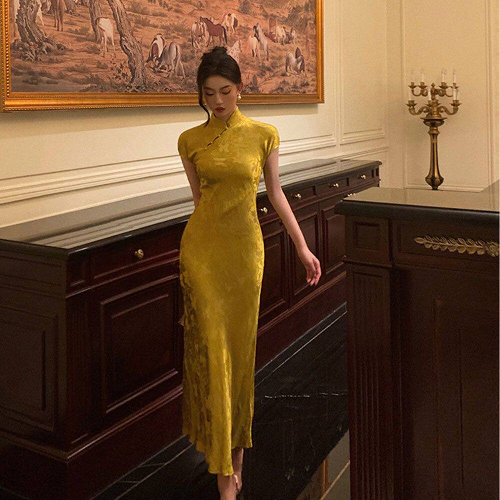 2224夏季高级感旗袍裙女复古国风改良新中式短袖连衣裙