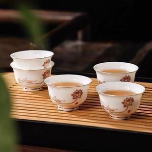 喝茶专用杯子待客 羊脂玉白瓷品茗杯茶盏家用陶瓷功夫小茶杯6只装