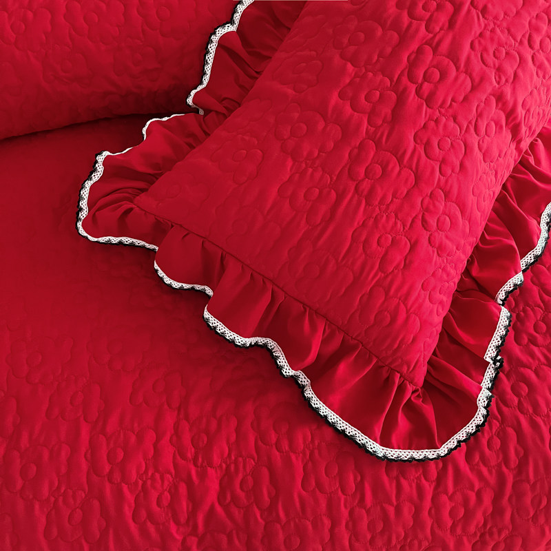 极速结婚季大红色喜庆绗缝床y裙床盖式四件套荷叶花边双人婚房水,床上用品,婚庆床品套件,淘宝优惠券,粉丝福利购,淘宝优惠卷