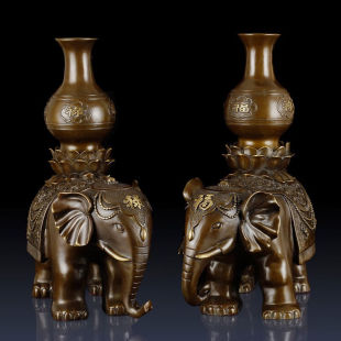 极速普澜家居纯铜大象摆s件一对花瓶象办公室客厅装 宝如意 饰品元