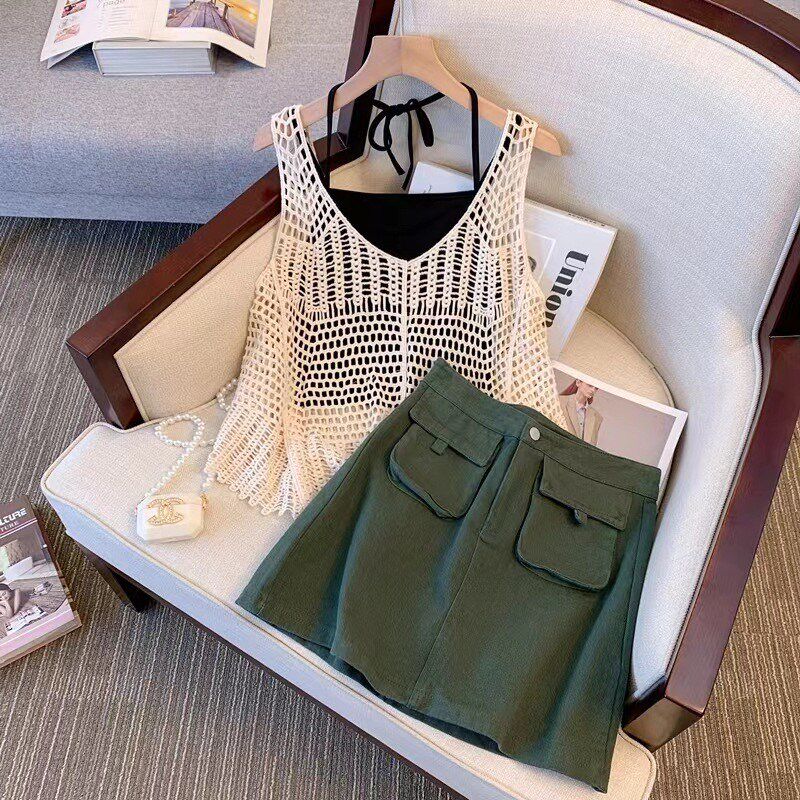 新品镂空吊带背心夏n赵露思同款宽松外搭时尚复古波西米亚短款无