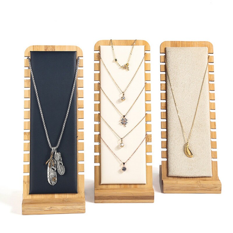 新品Soalid Bamboo Wood Jewelry Display Stand Necklace Showca