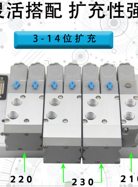 极速下插式c集成电磁阀岛4V220/230C/E/二/三位五通气动换向阀组