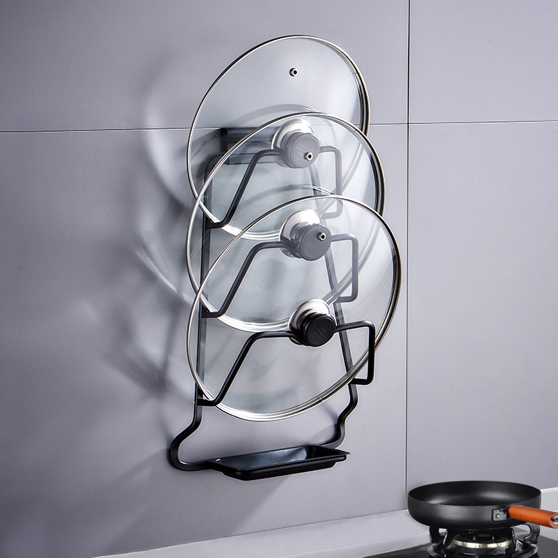 新品黑色锅盖架带接水盒 厨房收纳挂砧板架菜O板架子 置物架免打