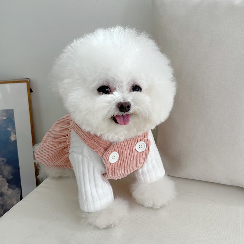 极速宠物衣服秋i冬新款加绒灯芯绒背带裙泰迪比熊狗狗猫咪保暖加