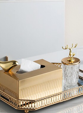 极速北欧b水晶玻璃摆件客厅桌面纸巾盒收纳托盘轻奢家居样板间软