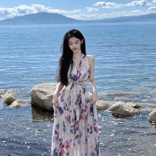 新品 三亚沙滩裙海边度假r裙旅游穿搭拍照小众设计连衣裙仙女裙女